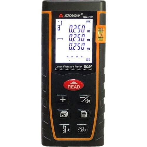 SNDWAY Laser Distance Meter 80m 262ft Digital Rangefinder SW-T80 Measure Distance/Area/Volume Angle Laser Tape