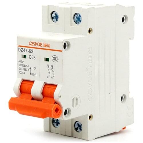 Best 2p DZ47 electric circuit breaker din rail mini circuit breaker MCB 16A- 63A AC 415V with overload short circuit protection