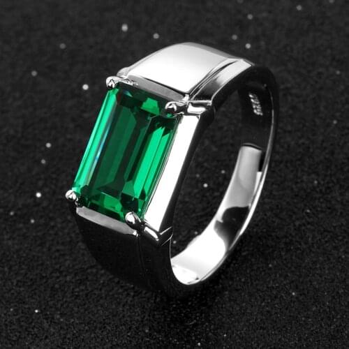 New simple and fashionable business emerald rectangular mens open ring domineering titanium steel silver mens ring