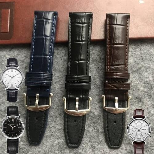 20mm (Buckle 18mm) Blue Black Watch Band Men for IWC Portofino Watch Leather Strap Replacement Watchband Belts Pin Buckle Montre