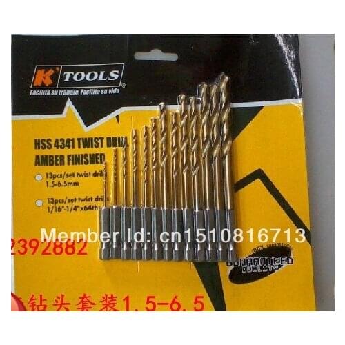 13 pcs Professional Quick Change 1/4" High Speed Steel Hex Shank Titanium Twist Drill Bits Set