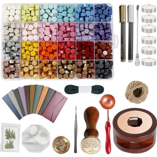 Wax Seal Kit, Including Octagon Wax Seal Beads, Sealing Wax Candles, Wax Seal Warmer, Wax Melting Spoon,Envelopes, Ect