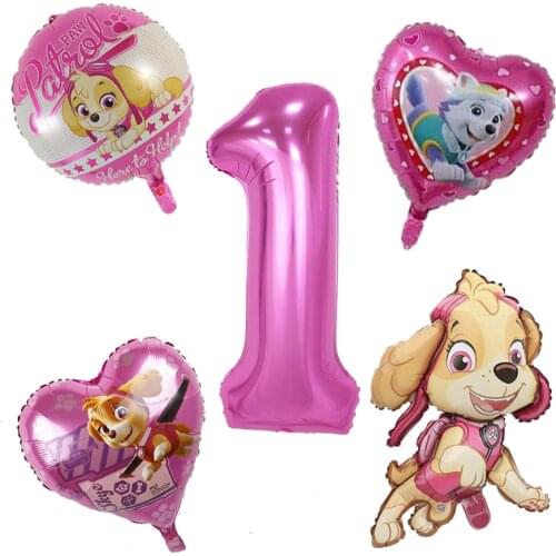 5pcs Paw Patrol Number Balloons Set Skye Kawaii Girls Birthday Party Decoration Supplies Children Cute Toys Canine Heart Balloon