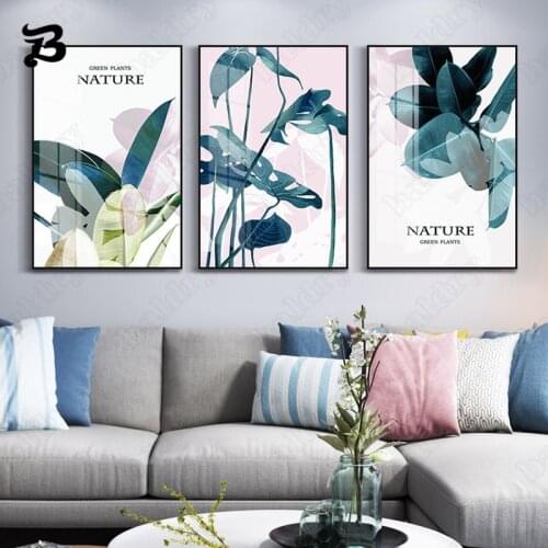 Nordic Green Plants Wall Pictures Abstract Modern Canvas Poster and Print Leaf for Bedroom Living Room Decoration Wall Painting
