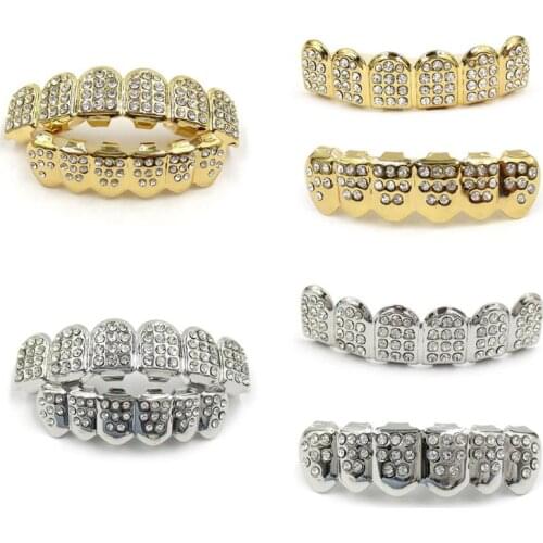 New Fshion Hip Hop Gold Silver Iced Out CZ Teeth Grillz Top Bottom Bling Men Women Jewelry JUL3