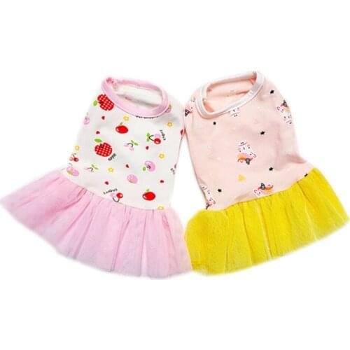 New Strawbettery Design Pet Yellow Pink Dress Dogs Cat Vest T-Shirt Cartoon Printing Horse Pet Summer Dress Ropa De Mascota