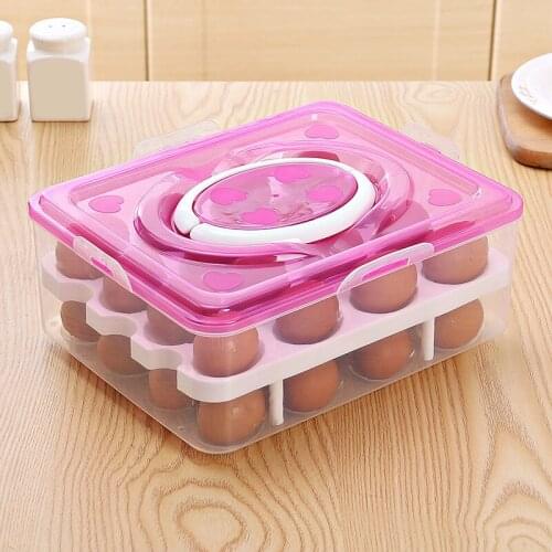 Visible Egg Tray Case with 2 Layers 32 Cells Eggs Storage Box with Lid & Handle Kitchen Organizer for Refrigerator LB88
