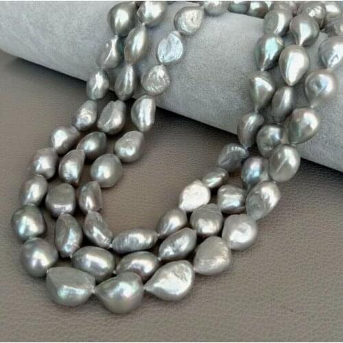 9-10mm 3 Strands Cultured Grey Baroque Pearl Necklace 17''-19"