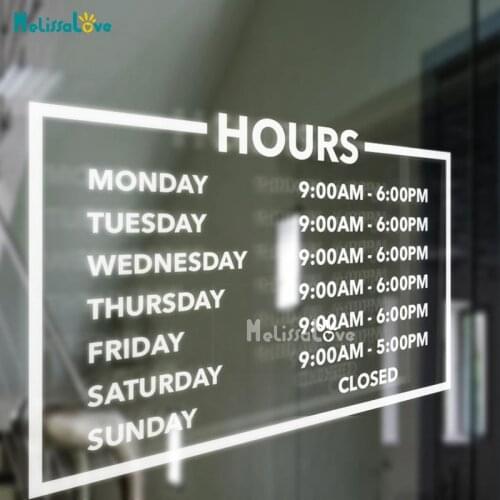 Personalized Business Hours Store Display Decal Custom Time Gift Waterproof Removable Vinyl Wall Sticker BD493