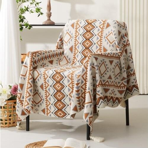 Nordic Knitted Sofa Throw Blanket Geometry Bohemian Blanket With Tassel Sofa Cover Bed Blanket Home Decor Photo Props