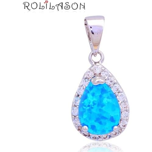 Cost price jewelry Wholesale & Retail Water drop Blue Fire Opal Silver Stamped Necklace Pendants Fashion jewelry OP461