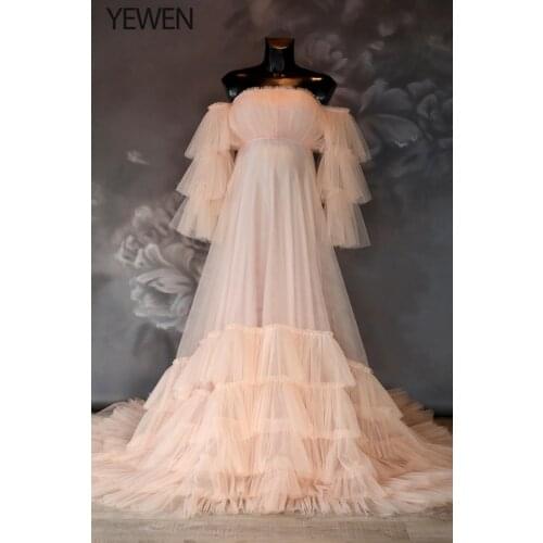 Tiered Ruffles Tulle Maternity Dress Long Maxi Gown Pregnancy Dress Photography Props Pregnant Women Baby Shower Outfits YEWEN