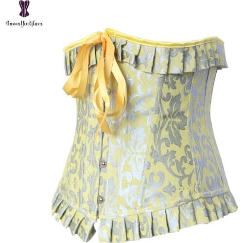 Waist Trainer Ladies Waist Cincher Shaper 14 Steel Boned Corset Ruffled Top with G-String Size S-XXL #2838