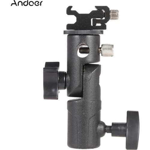 E Type Universal Metal Flash Hot Shoe Speedlite Umbrella Holder Light Stand Bracket with 1/4" to 3/8" Screw Mount Swivel Adapter