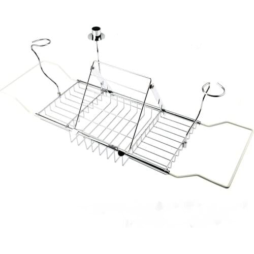 Stainless Steel Extendable Bathroom Shelf Bathtub Tray Shower Caddy Folding Bathtub Rack Towel Wine Book Holder Storage Shelf