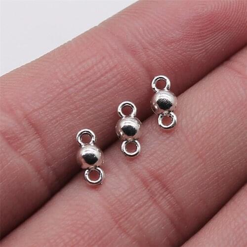 WYSIWYG 40pcs Small Ball Pendant Connector Charms Diy Alloy Jewelry Findings Antique Silver Color 4x8mm