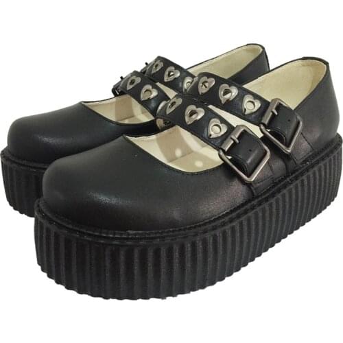 Japanese sweet lolita shoes cute Flat Platform Shoes kawaii shoes vintage Mary Jane round head love buckle shoes loli cos