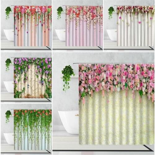 3D Natural Flowers Shower Curtain Green Plant Flower Holiday Decor Background Cloth Girly Bathroom Curtains Waterproof With Hook