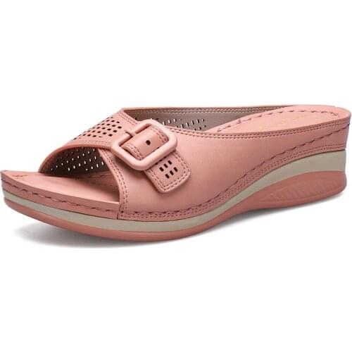 Women Sandals Genuine Leather Summer Sandals Wedges Shoes Women Flower Slippers Casual Platform Shoes Plus Size 43 Zapatos Mujer