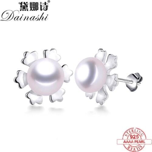 2020 New Natural Freshwater Pearl Snowflake Stud Earrings Fashion 925Sterling Silver Flower Earrings Party Jewelry For Women Hot