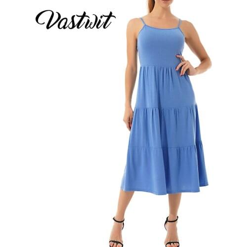 Womens Spaghetti Strap Tiered Long Maxi Dress Casual Loose Flowy Swing Sundress