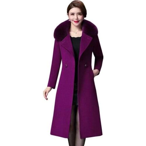 Winter Wool Jacket Female Big fur collar Woolen Blend Coats Plus Size Long Overcoat Manteau Femme Hiver Windbreaker Outwear