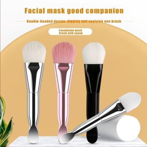 1pcs Double-headed Facial Mask Cosmetic Brush With Digging Scoop Soft-haired Foundation Brush Mini Portable Beauty Tool
