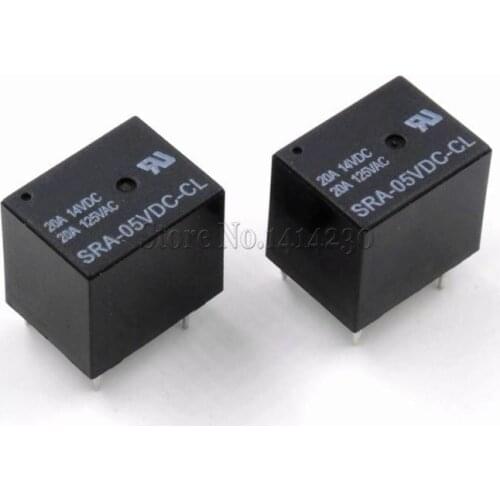 10Pcs 5V 20A DC Power Relay SRA-05VDC-CL 5Pin PCB Type In stock Black Automobile relay