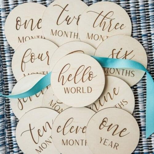13 pcs/set baby childrens monthly milestone card round shape wooden dolls newborn shower gift photo Prop