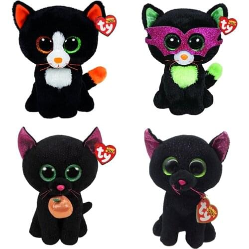 15 CM Ty Beanie Big Eyes kawaii Soft Black Cat Plush Toys Stuffed Kitten Series Doll Collection Festival Gift for Boys and Girls