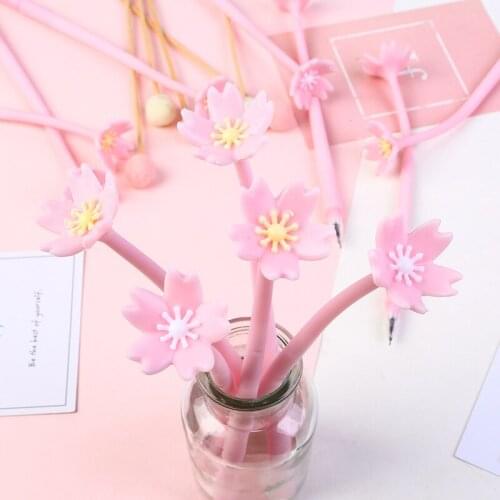 36 pcs/lot Pink Cherry Sakura Gel Pen Cute Silicone 0.5 mm Black Ink Neutral pen office School writing Supplies Stationery gift