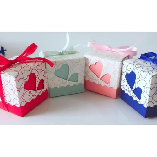 50pcs/lot Love Heart Candy Box with Ribbon Wedding Birthday Favor Gift Boxes Sweet Hearts Cute Box Happy Event Supplies
