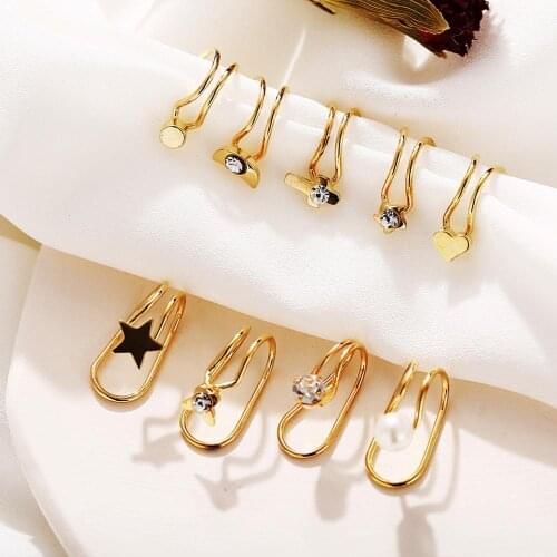 9pc/set Cross C Shape ear Clip Punk Simple U-Shaped Crystal Ear Cuff Wrap Earrings star moon pearl earrings For Women Jewelry
