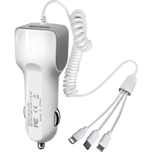 3 In 1 Port Dual USB Car ChargerMicro USB Type C Lighting QC3.0 Fast Charging Cable For Iphone 7 8 X Xiaomi 8 Huawei P20 Lighter