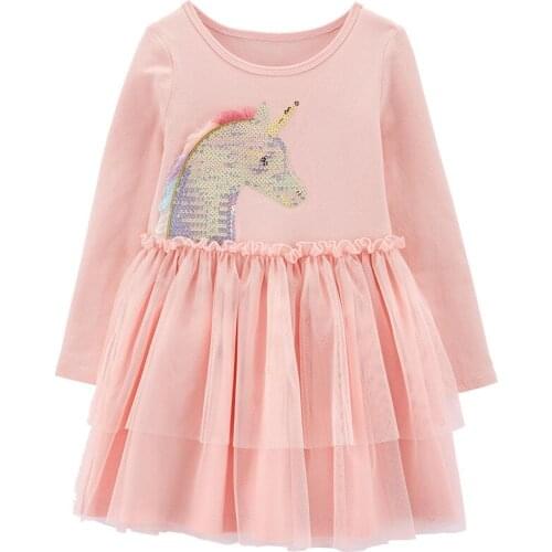 Bambino New Year 2021 Dress of Little Girls 2-7 Years Sequins Dress Kids Unicorn Party Clothes Children Long Sleeves Clothing