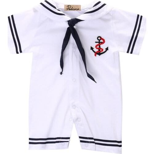 One-piece Outfits!! 2016Hot Newborn Baby Boy Clothes Short Sleeve Sailor Romper White Jumpsuit Clothes