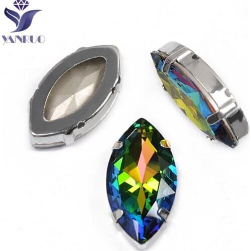 YANRUO 4227 17x32mm VM Navette Fancy Stone Sewing Crystal Glass Strass With Silver Gold Claw Point Back Rainbow Rhinestones