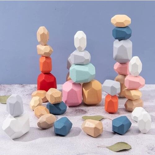 Wooden Jenga Building Block Colored Stone Creative Educational Toys Nordic Style Stacking Game Rainbow Stone Wooden Blocks Toy