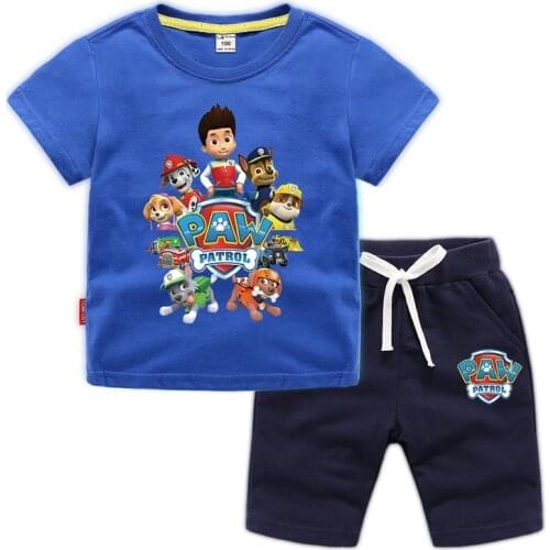 Children clothing Pure Cotton Boys and Girls T Shirt Shorts Suit Summer Paw Patrol Baby Sportswear