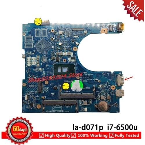 CN-0RV4XN 0RV4XN RV4XN AAL15 For Dell Inspiron 15 5559 Laptop Motherboard LA-D071P Mainboard SR2EZ I7-6500U DDR3L