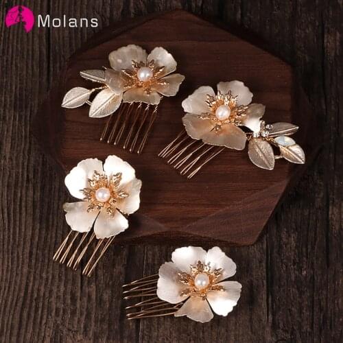 Molans Golden Pearl Crystal Wedding Hair Combs Hair Accessories for Bridal Flower Headpiece Women Bride Hair ornaments Jewelry