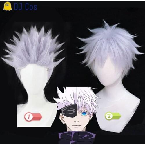 Jujutsu Kaisen Anime Gojo Satoru Cosplay Light Purple Short Wig Props Heat Resistant Synthetic Hair + Wig Cap Party 2 Styles Wig