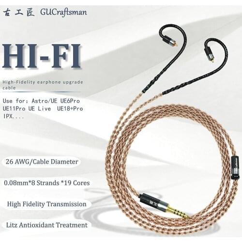 GUcraftsman 6N OCC copper UE6 Pro UE11 Pro UE Live IPX ueRM UE18+ Pro 2.5mm/4.4mm balance Earphone upgrade cable