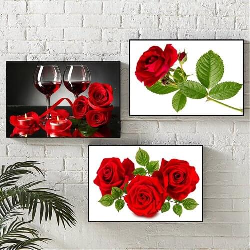Nordic Modern Style Art Red Plant Rose Picture Home Decoration Canvas Painting Living Room Study Bedroom Wall Decoration Poster
