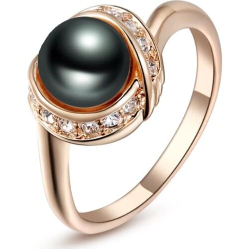 Brand TracysWing Genuine Crystal Rose gold Color simulated pearl Rings for Women healthy New Sale #RG93137RoseBlack