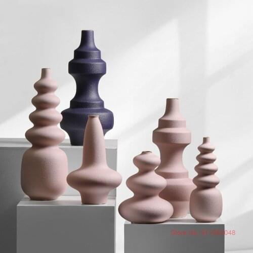 2021 Creative Thread Art Pink Ceramic Flower Vase Nordic Design Simple Living Room Decoration Home Dining Medium Tabletop Vases