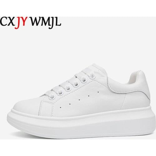 CXJYWMJL Genuine Leather Women Platform Sneakers Autumn Fashion Sports Little White Shoes Ladies Vulcanized Shoes Large Size 41