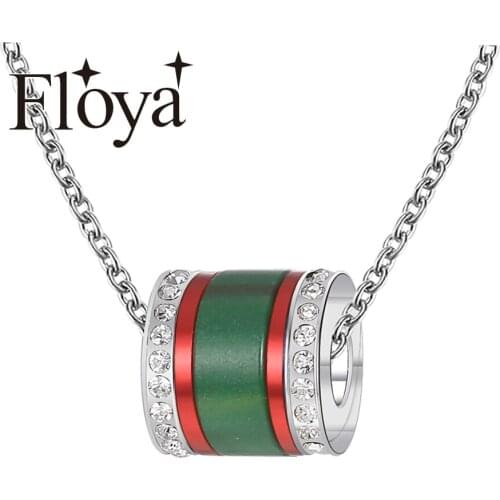 Floya Lovers Pendants Necklaces Adjustable Steel Pendant Interchangeable Green Color Charm Combination Necklace Femme Bijoux