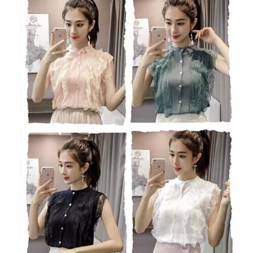 Summer Lace Women Tops Knitted Sleeveless Womens Tops Blouse Sweet Korean Style Tanks Tops