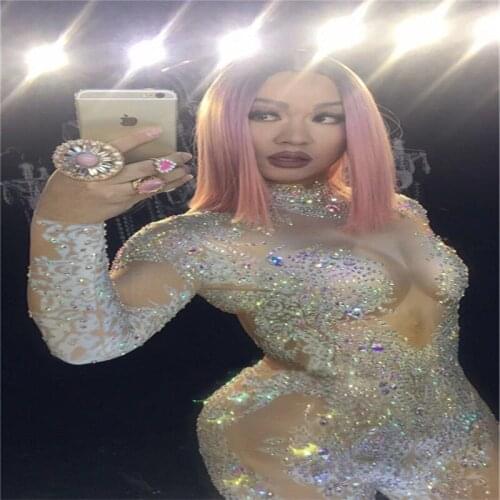 F16 Ballroom pole dancer jumpsuit Rhinestone stage bodysuit catwalk performance wears outfit singer dj wears dress party bar